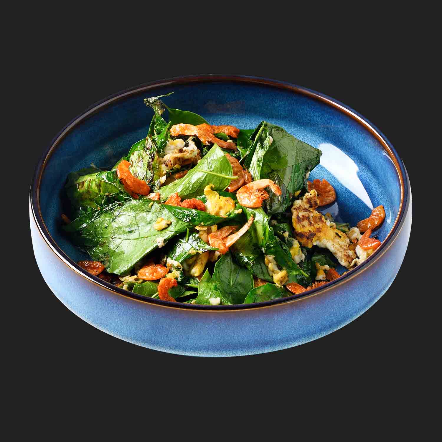 ใบเหลียงผัดไข่ใส่กุ้งเสียบ